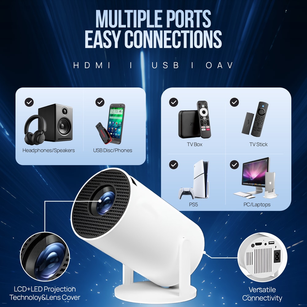 Mini Proyector Smart Y Portable Con Android 14, Wifi 6 Y Bluetooth 5.4